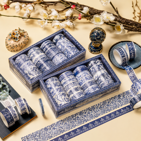 Blue & White Porcelain Washi Tape | Chinoiserie Decorative Tape for Journaling & Scrapbooking
