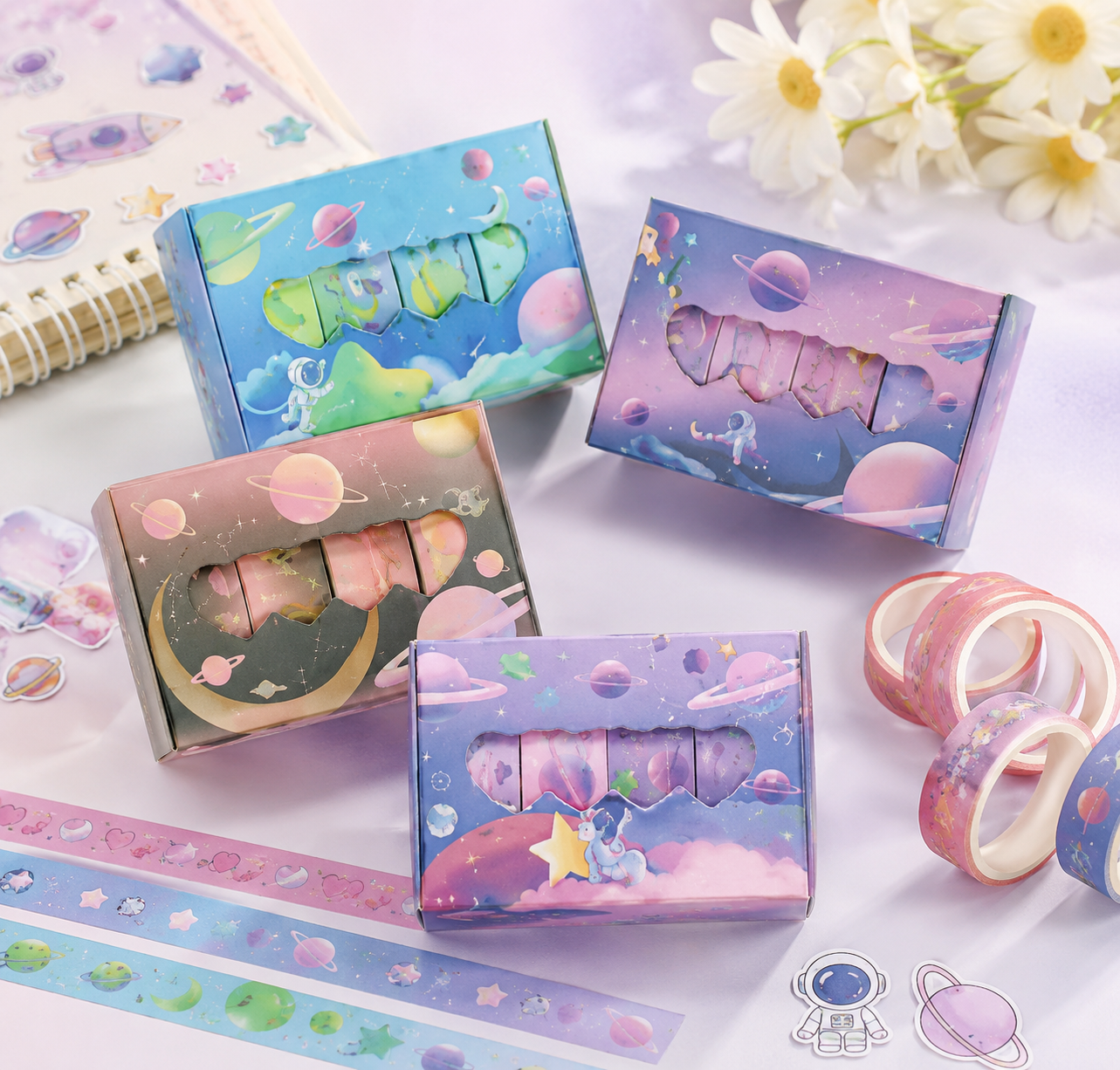 Kawaii Space Washi Tape Set | Pastel Galaxy Decorative Tape for Journaling, Scrapbooking & Planners