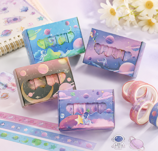 Kawaii Space Washi Tape Set | Pastel Galaxy Decorative Tape for Journaling, Scrapbooking & Planners