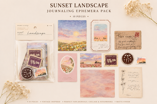 Mind Wave Landscape Sticker Flakes | Japanese Vintage Paper Ephemera Pack (40pc)