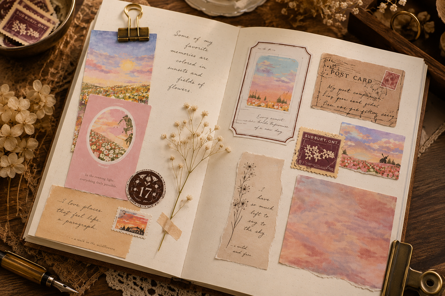 Mind Wave Landscape Sticker Flakes | Japanese Vintage Paper Ephemera Pack (40pc)