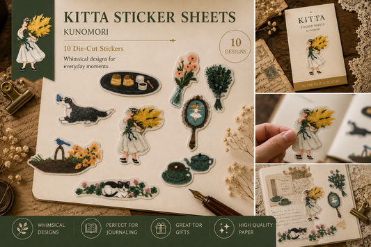 Japanese KITTA Tracing Paper Stickers: Floral, Cat, Journaling, Scrapbook Supplies