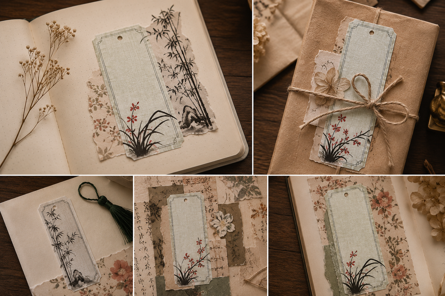 Vintage Botanical Bookmark Set with Tassels | Journal Ephemera & Collage Paper (10 Pieces)