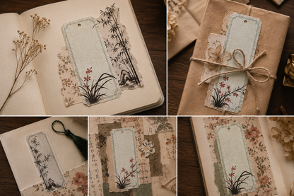 Vintage Botanical Bookmark Set with Tassels | Journal Ephemera & Collage Paper (10 Pieces)