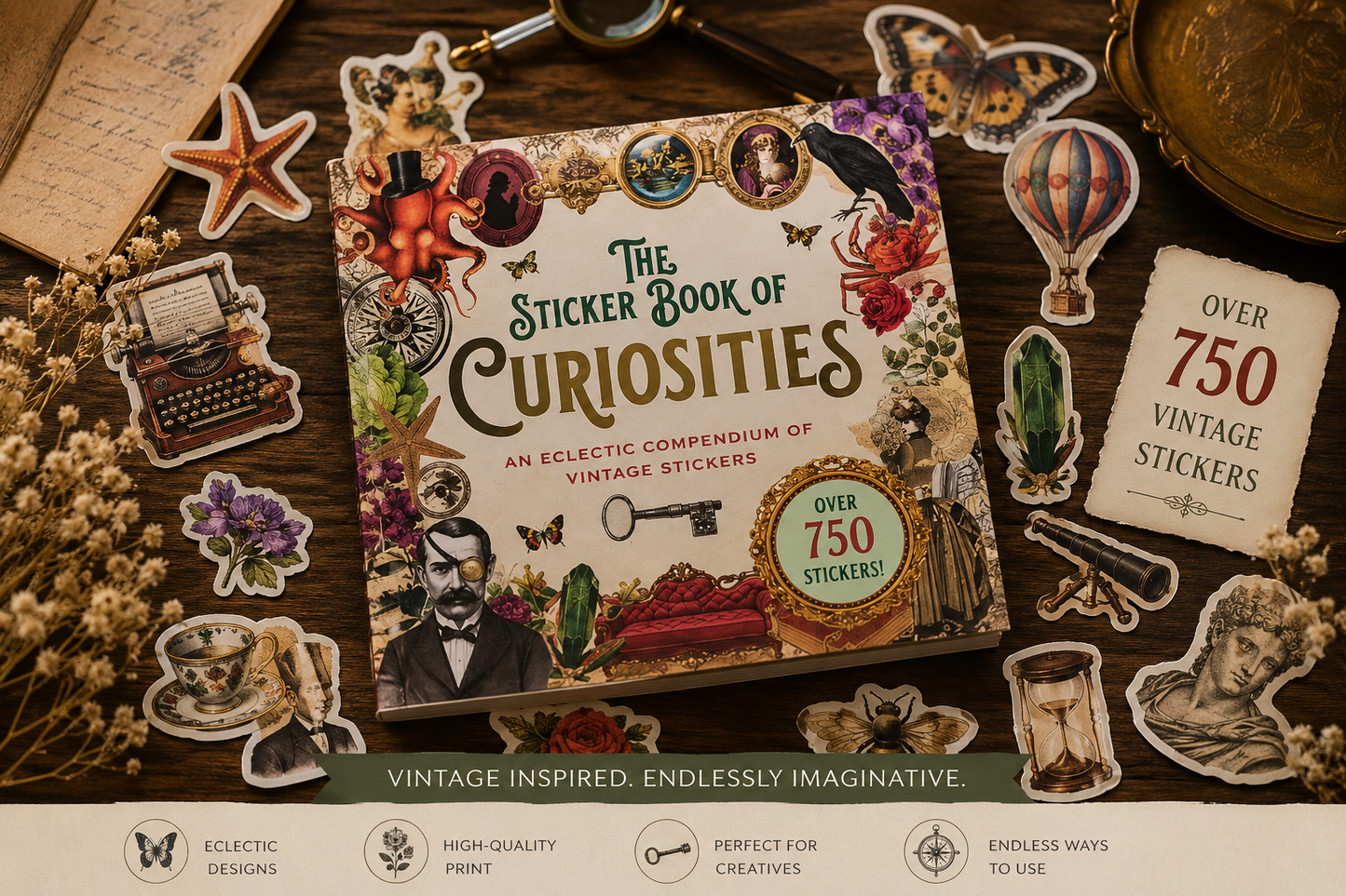 Peter Pauper Press Sticker Book of Curiosities - An Eclectic Collection of Vintage Stickers with Over 750 Stickers for Collectors and Enthusiasts