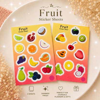 Fresh & Happy Fruit Sticker Sheets (2 Sheets)🍊🍇
