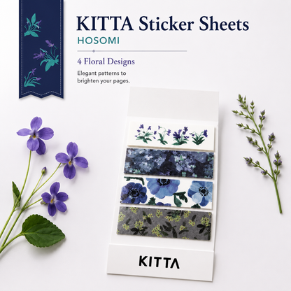 KITTA Hosomi Floral Sticker Sheets | Slim Portable Journal Stickers | Japanese Floral Planner Stickers