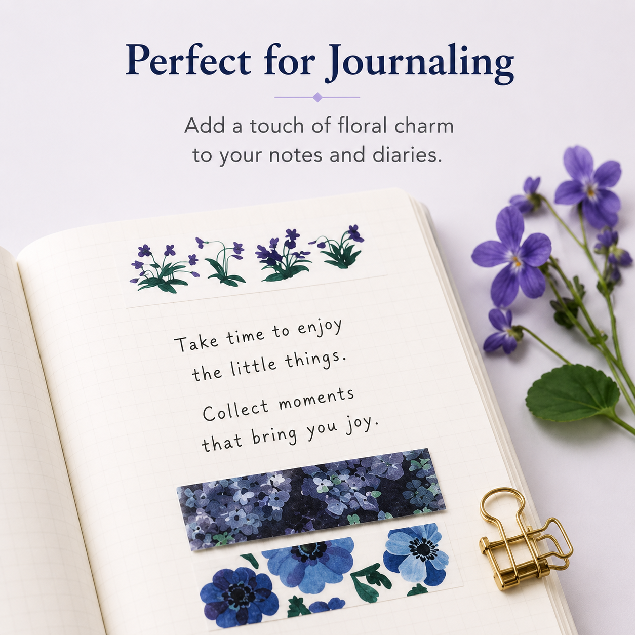 KITTA Hosomi Floral Sticker Sheets | Slim Portable Journal Stickers | Japanese Floral Planner Stickers