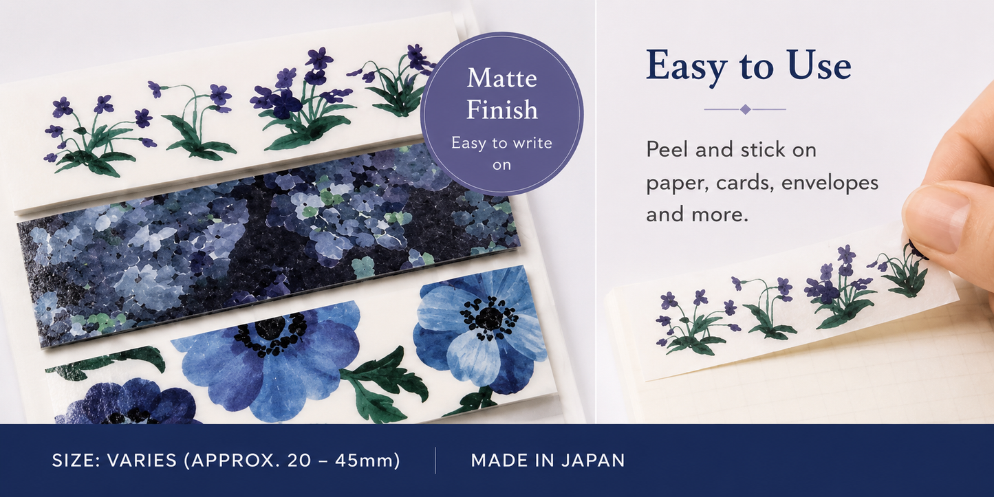 KITTA Hosomi Floral Sticker Sheets | Slim Portable Journal Stickers | Japanese Floral Planner Stickers