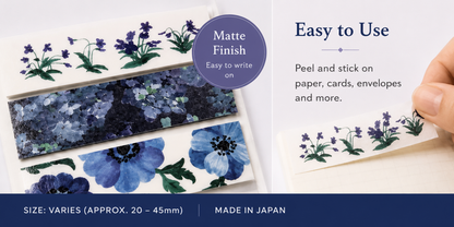KITTA Hosomi Floral Sticker Sheets | Slim Portable Journal Stickers | Japanese Floral Planner Stickers