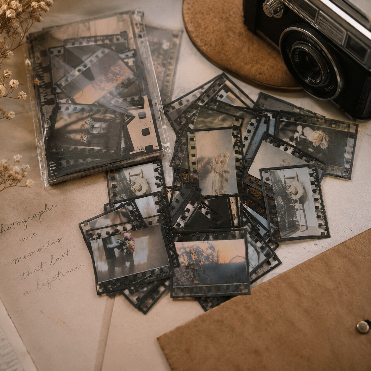 Vintage Film Style PET Stickers | Scrapbooking, Journaling (30-Piece)