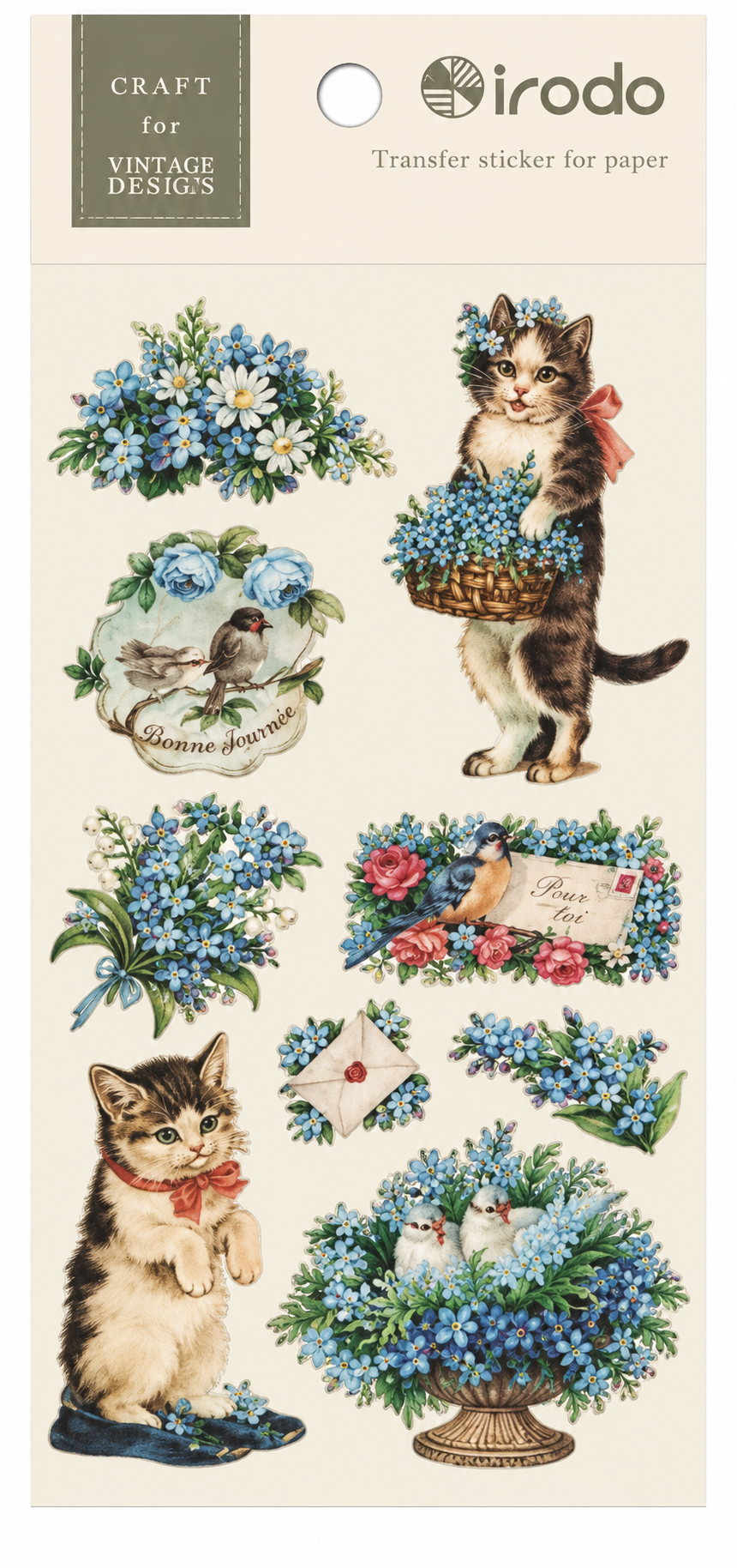 irodo Japanese Paper Transfer Stickers | Vintage Rub-On Stickers - Botanical, Floral & Vintage Designs