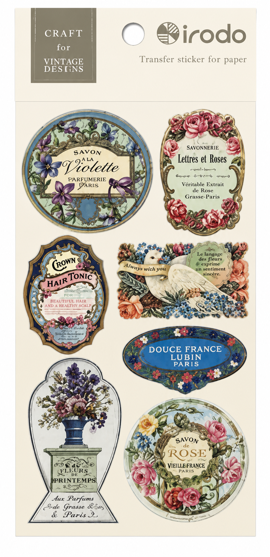 irodo Japanese Paper Transfer Stickers | Vintage Rub-On Stickers - Botanical, Floral & Vintage Designs