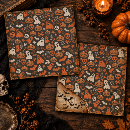 Vintage Halloween Scrapbook Paper Pack – 6.5 x 6.5 Inch | 24 Sheets | 12 Designs