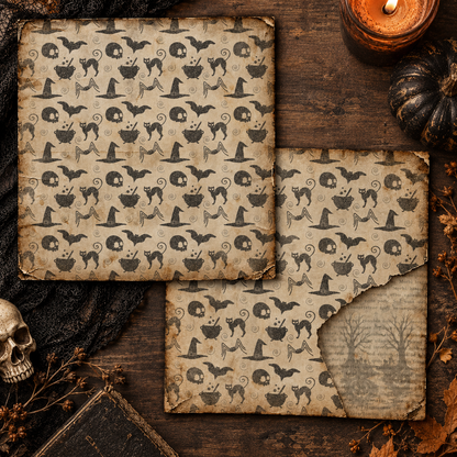 Vintage Halloween Scrapbook Paper Pack – 6.5 x 6.5 Inch | 24 Sheets | 12 Designs