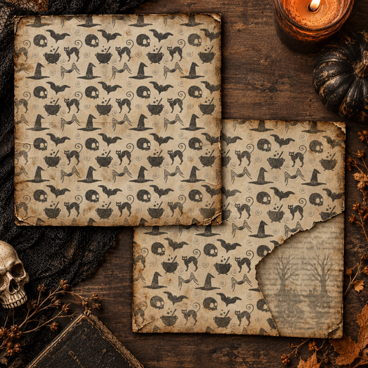 Vintage Halloween Scrapbook Paper Pack – 6.5 x 6.5 Inch | 24 Sheets | 12 Designs