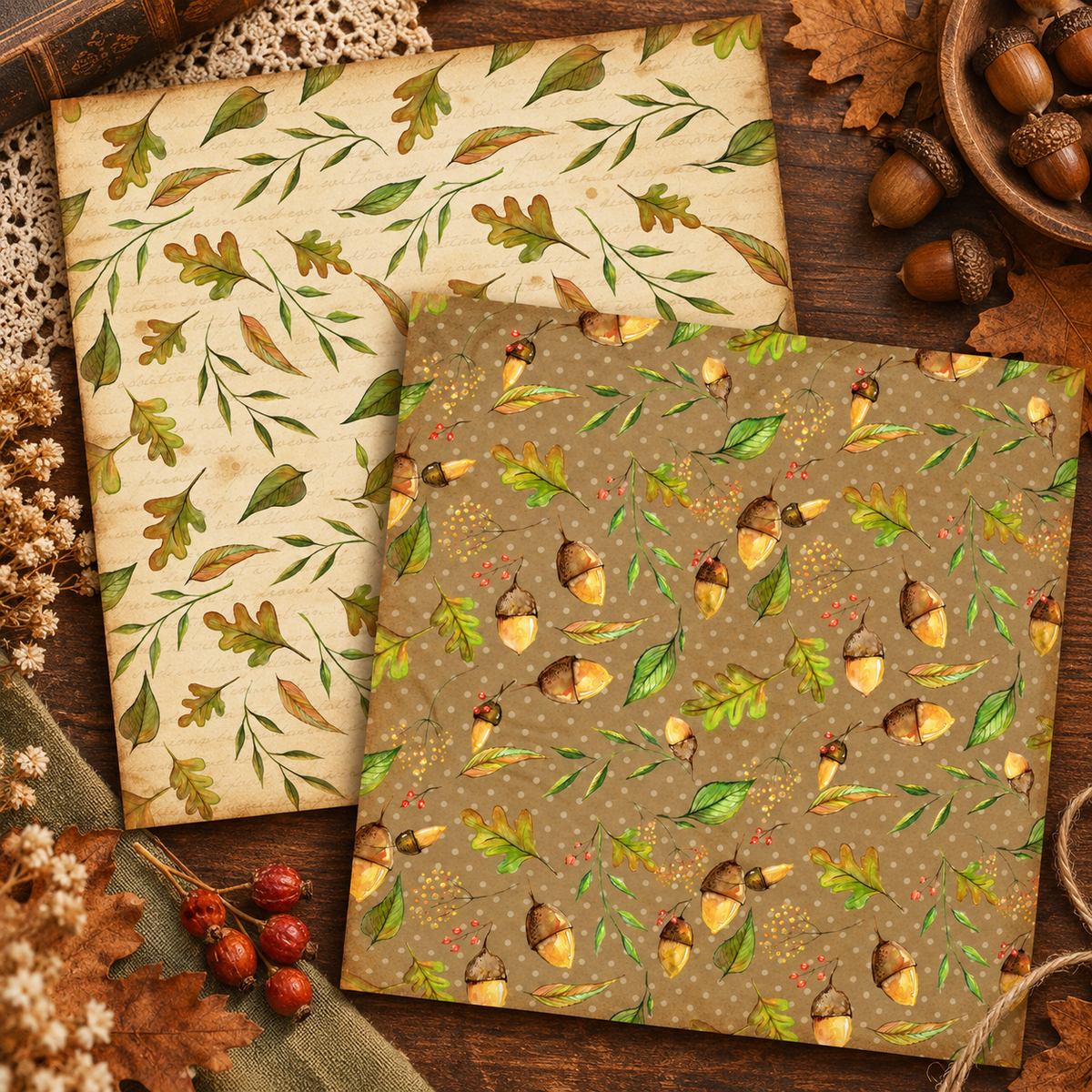 Autumn Woodland Scrapbook Paper Pack, 6.5" x 6.5", Vintage Fall Paper - 30 Sheets