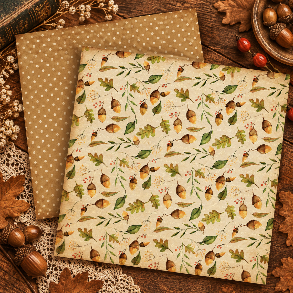 Autumn Woodland Scrapbook Paper Pack, 6.5" x 6.5", Vintage Fall Paper - 30 Sheets