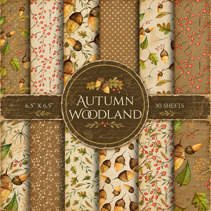 Autumn Woodland Scrapbook Paper Pack, 6.5" x 6.5", Vintage Fall Paper - 30 Sheets