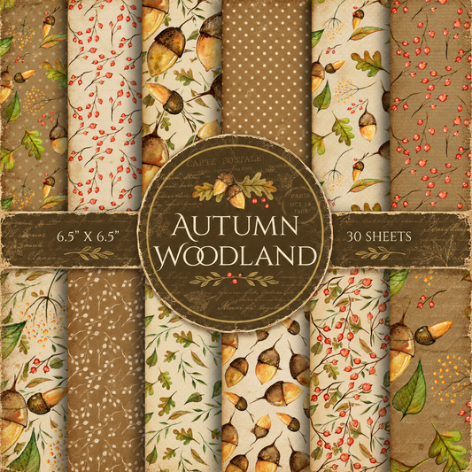 Autumn Woodland Scrapbook Paper Pack, 6.5" x 6.5", Vintage Fall Paper - 30 Sheets