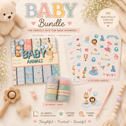 Decorative Baby Animals Paper, Scrapbooking Paper Pack, Journaling, 6.5" x 6.5"