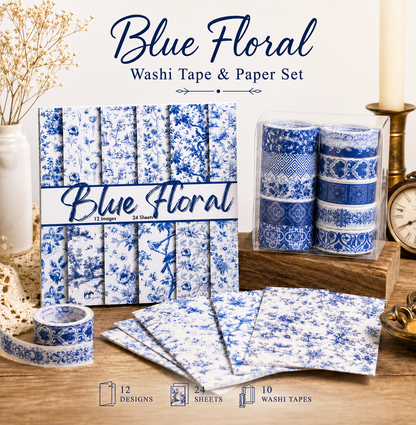 Blaues florales Scrapbook-Papier, gemustertes Papier, 15,24 x 15,24 cm