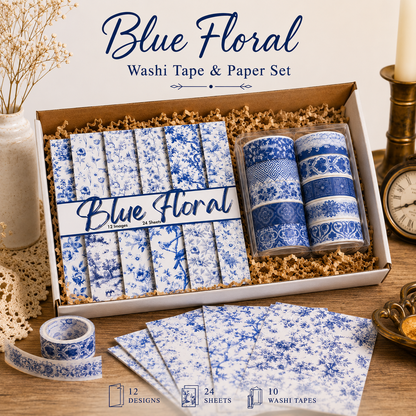 Blaues florales Scrapbook-Papier, gemustertes Papier, 15,24 x 15,24 cm