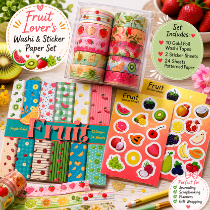 Frucht-Dekorationspapier, einseitig, 12 Muster, 24 Blatt, 15,2 x 15,2 cm