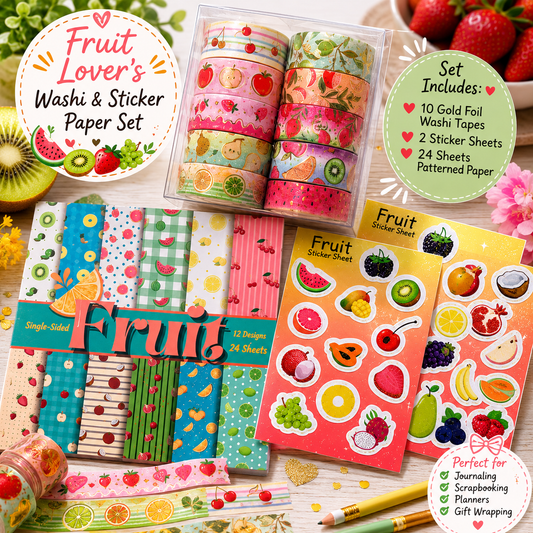 Fruit Decorative Paper, Single-Sided, 12 Patterns, 24 Sheets, 6" x 6"