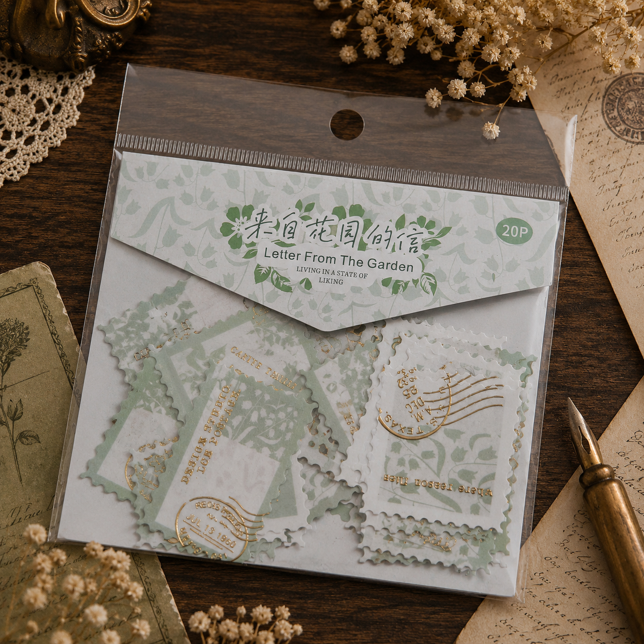Washi-Flake-Sticker | 20-teiliges Sticker-Set im Stempelstil | Zubehör für Journaling & Scrapbooking | Dekorative Bastelsticker