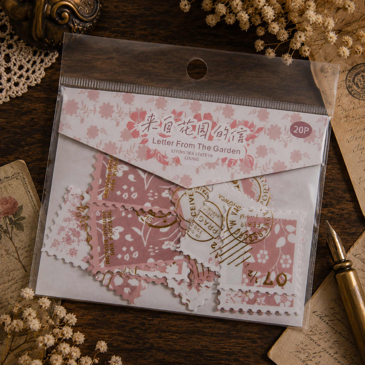Washi-Flake-Sticker | 20-teiliges Sticker-Set im Stempelstil | Zubehör für Journaling & Scrapbooking | Dekorative Bastelsticker