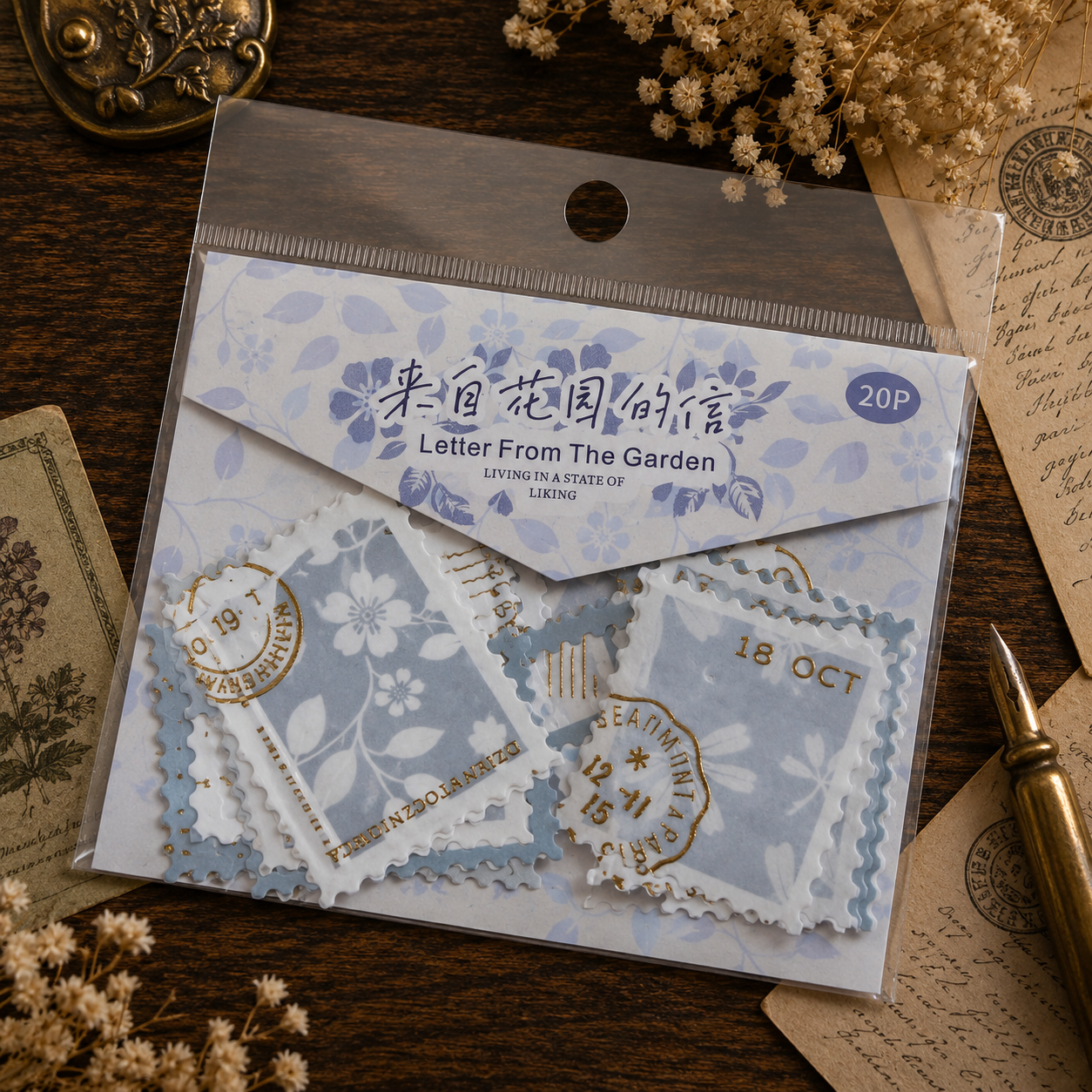 Washi-Flake-Sticker | 20-teiliges Sticker-Set im Stempelstil | Zubehör für Journaling & Scrapbooking | Dekorative Bastelsticker