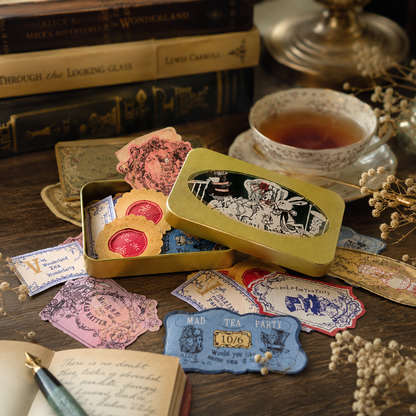 Geheimnisvolle Alice Flake Sticker in Dose | Shinzi Katoh | Alice im Wunderland | Japanisches Sticker-Set | 30 Stück