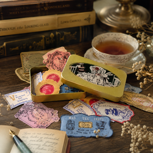 Mysterious Alice Flake Stickers in Tin | Shinzi Katoh | Alice in Wonderland | Japanese Sticker Set | 30 pcs