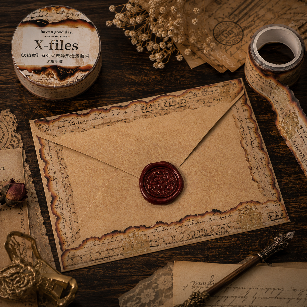 Vintage Burnt Edge Washi Tape – Unsolved Manuscript | Antique Letter Journaling Tape