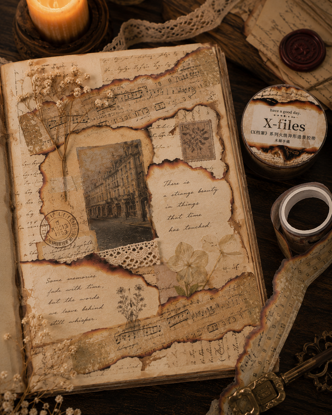 Vintage Burnt Edge Washi Tape – Unsolved Manuscript | Antique Letter Journaling Tape