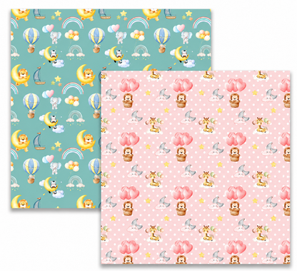 Baby-Tiere bedruckbares Scrapbook-Papierpaket – 17 Aquarell-Muster für das Kinderzimmer (12x12 Digitaler Download)