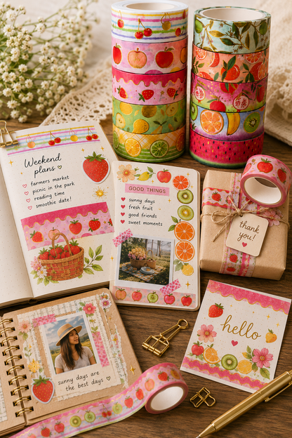 10 Roll Fruit Washi Tape Set- Colorful Fruit Patterns