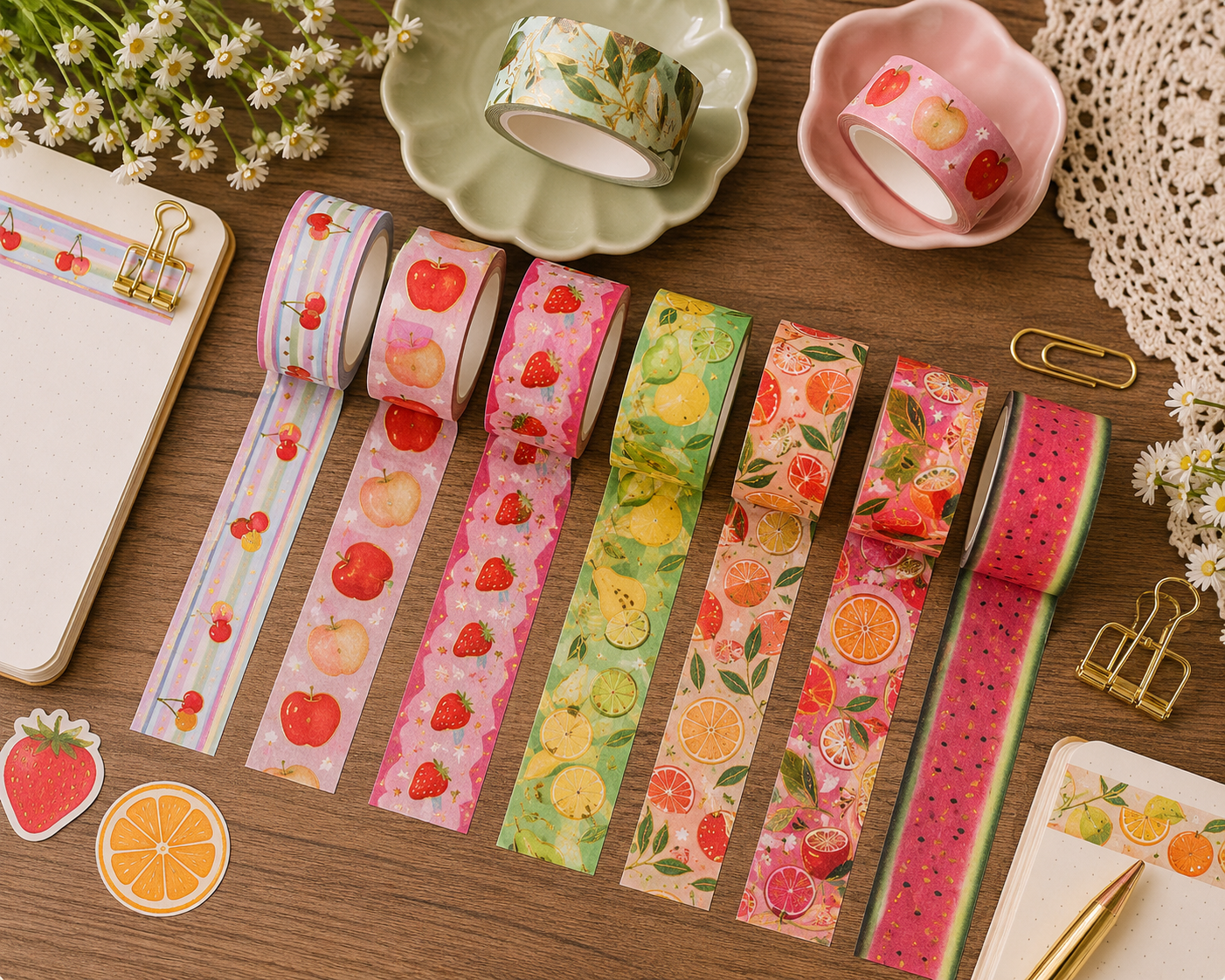 10 Roll Fruit Washi Tape Set- Colorful Fruit Patterns