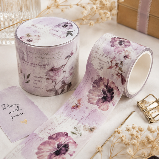 Plum Floral Washi Tape – Vintage Watercolor Flower Design for Journals, Planners