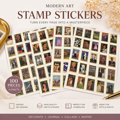 100 Vintage Kunst Stempel Sticker für Journaling & Collage