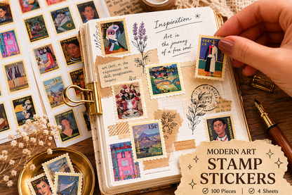 100 Vintage Kunst Stempel Sticker für Journaling & Collage