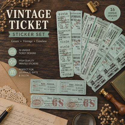 Vintage Ticket Stickers | Retro Ephemera for Junk Journals, Scrapbooking & Collage | 50 Piece Sticker Pack