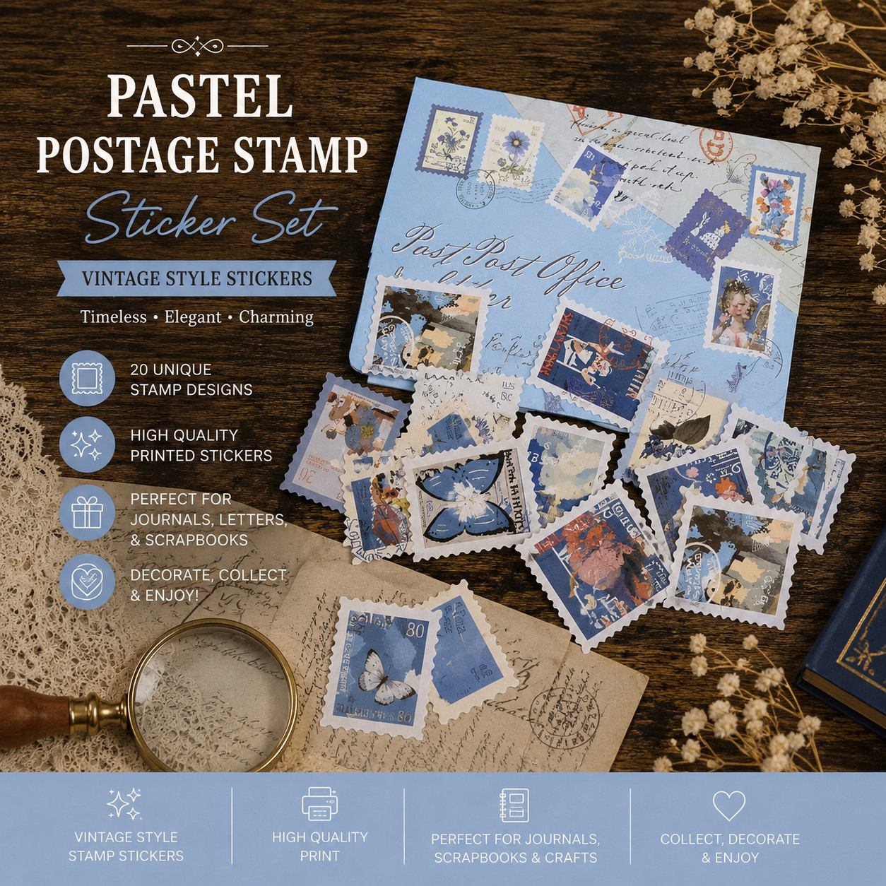 Old Letter Post Office Style Sticker Pack | 46-Piece Vintage Stamp Ephemera Set