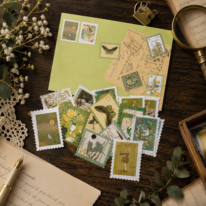 Old Letter Post Office Style Sticker Pack | 46-Piece Vintage Stamp Ephemera Set