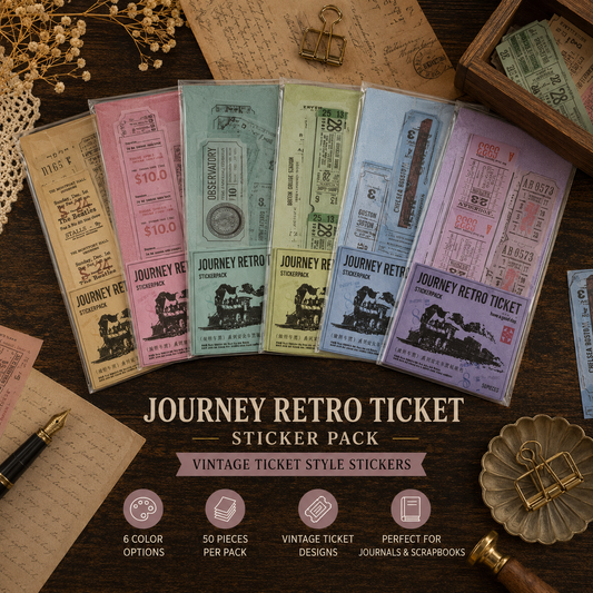 Vintage Ticket Stickers | Retro Ephemera for Junk Journals, Scrapbooking & Collage | 50 Piece Sticker Pack