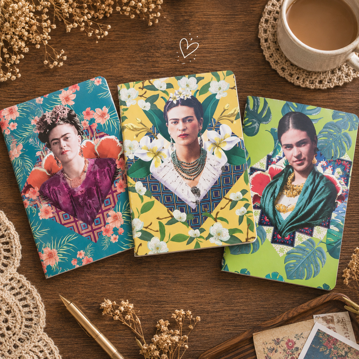 Frida Kahlo Inspired Midi Notebook Set – Foiled Soft Cover Journals (Set of 3)