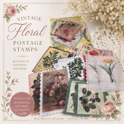 Vintage Postage Stamp Sticker Pack | 60-Piece Aesthetic Sticker Pack | Scrapbooking & Junk Journaling Supplies | Nature Ephemera