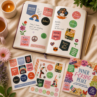 Peter Pauper Press Inner F*cking Peace Sticker Book - 750 Vibrant Premium Stickers for Journaling, Planner, Scrapbook, and Creative Chaos - Cheeky Affirmations & Sarcastic Sayings