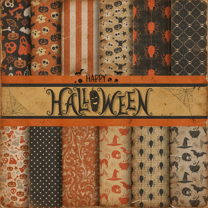 Vintage Halloween Scrapbook Paper Pack – 6.5 x 6.5 Inch | 24 Sheets | 12 Designs